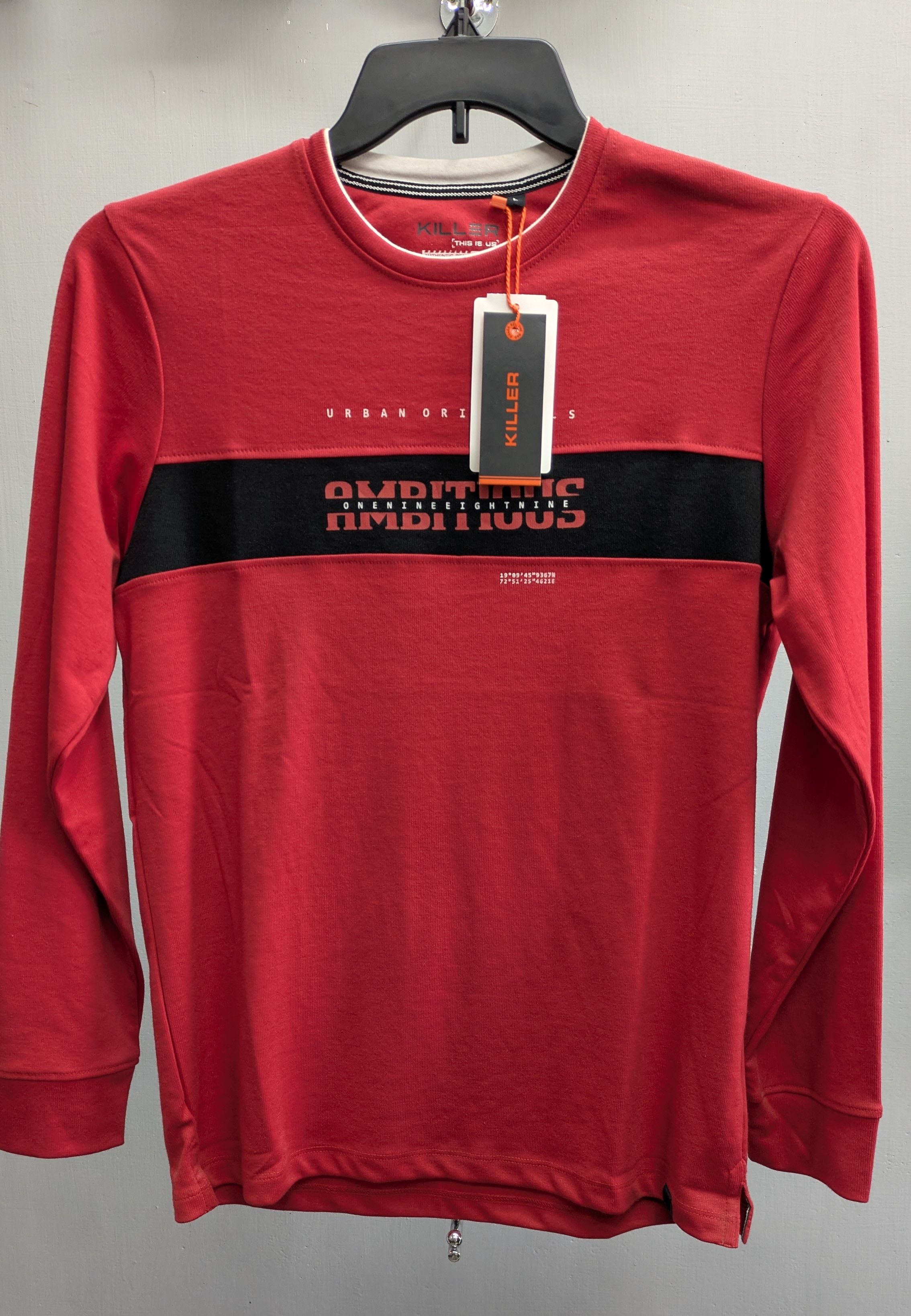 Printed tees full sleeve dark red