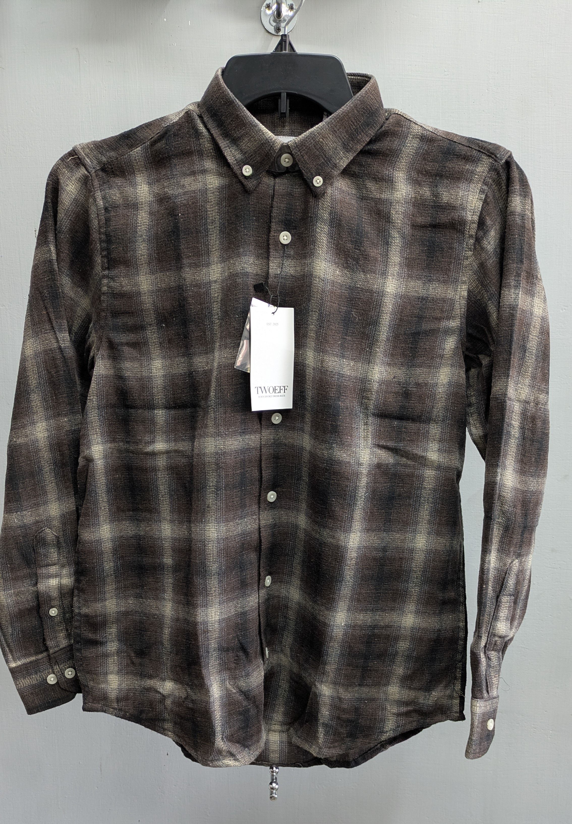 Brush cotton checks brown& grey