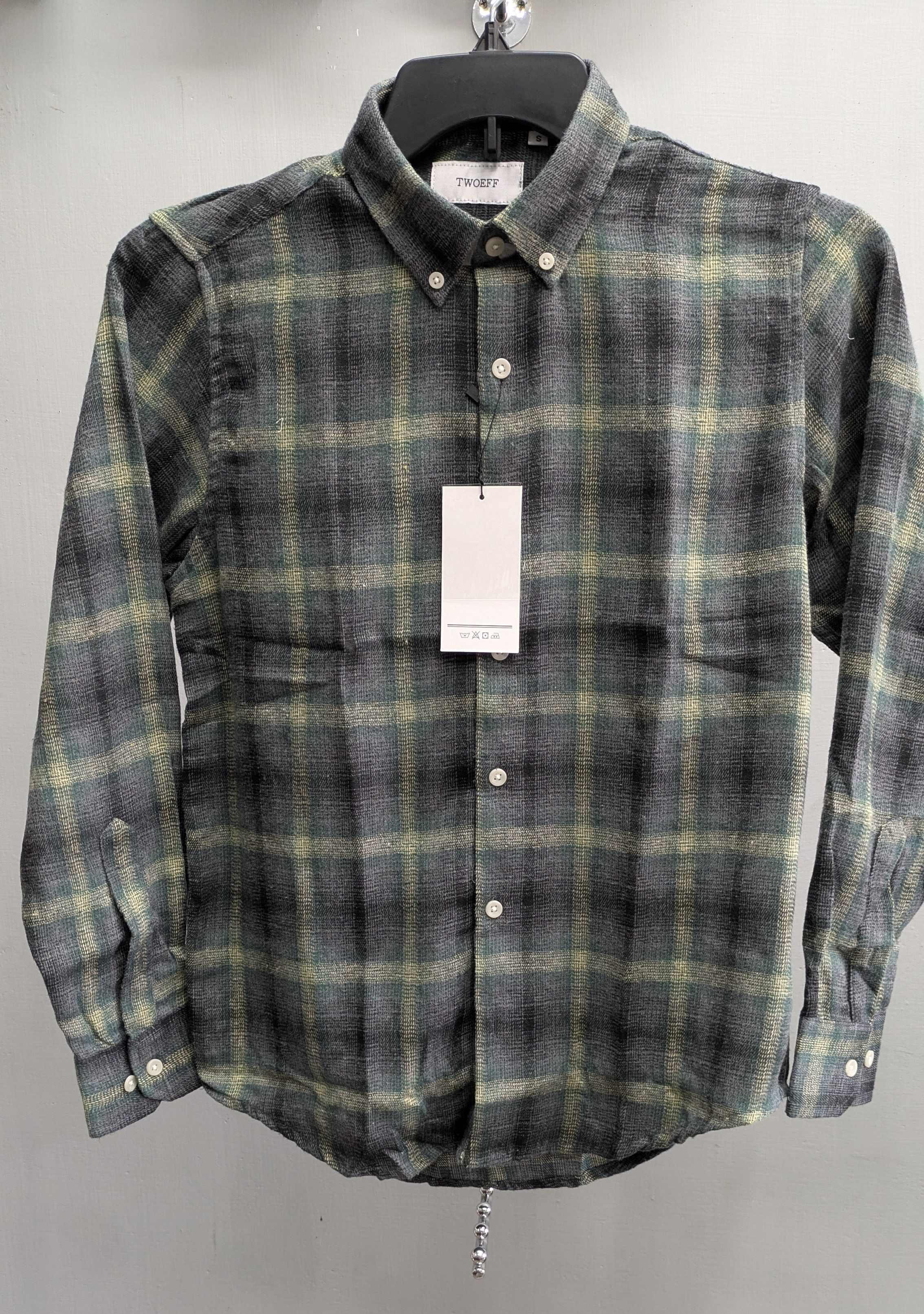 Brush cotton checks sage green & black check